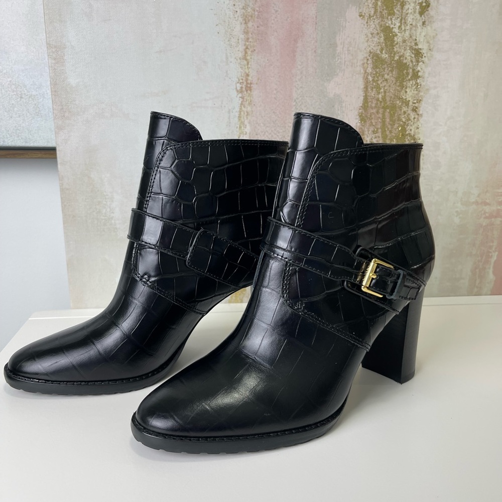 Ralph Lauren Mailyn Embossed Leather Bootie
